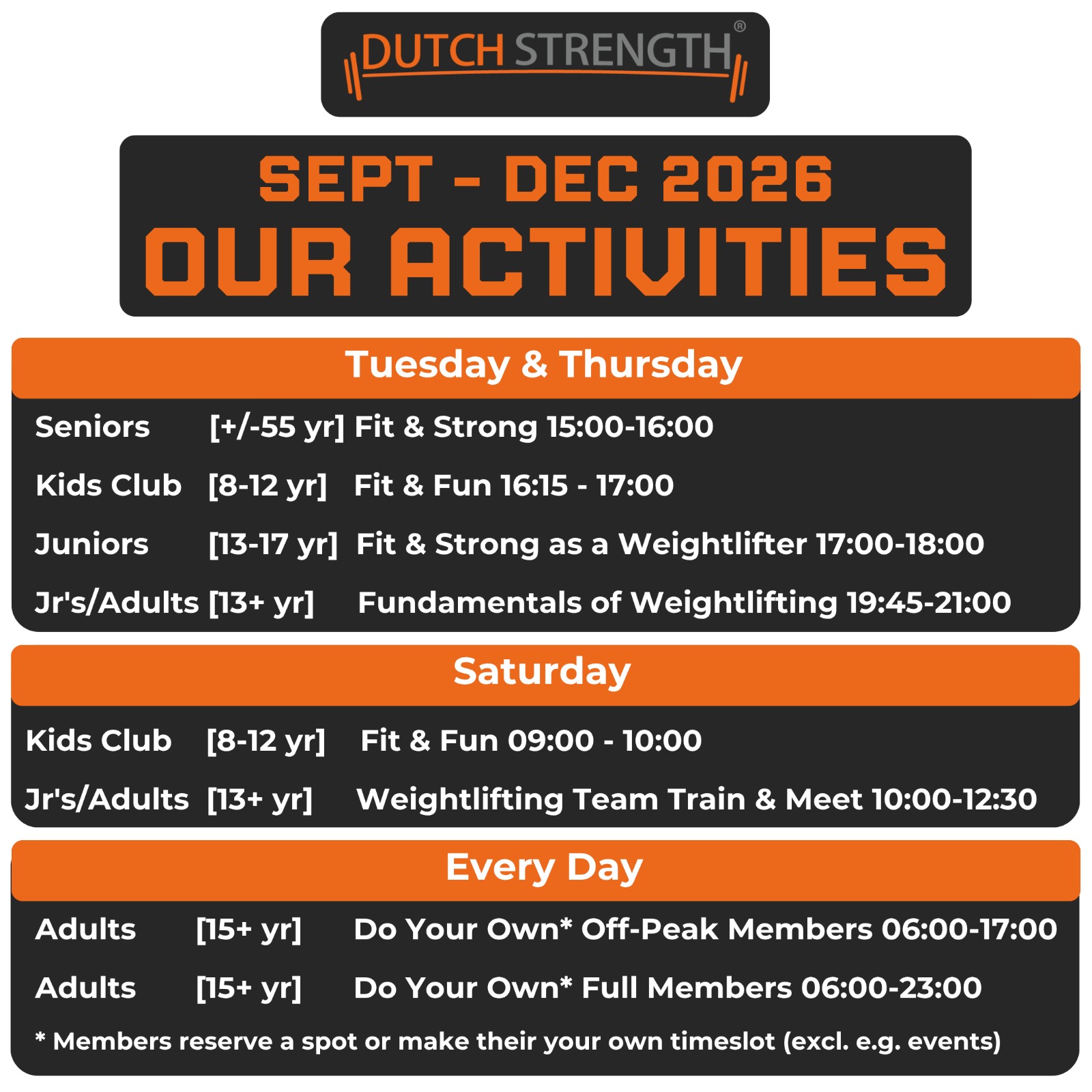 Dutch Strength activities schedule Sept–Dec 2026